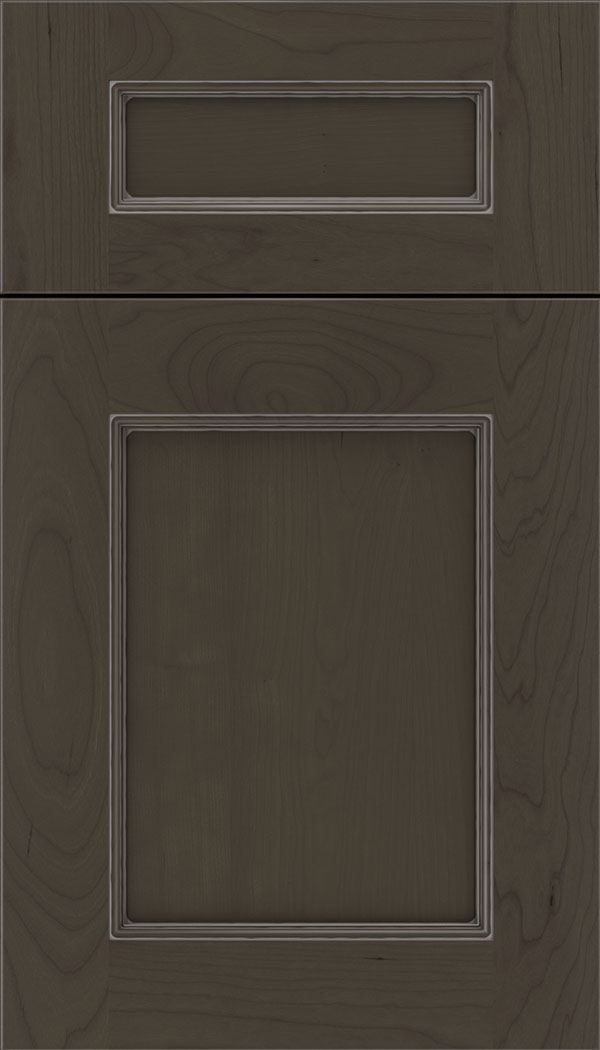 Lexington 5pc Cherry recessed panel cabinet door in Thunder with Pewter glaze