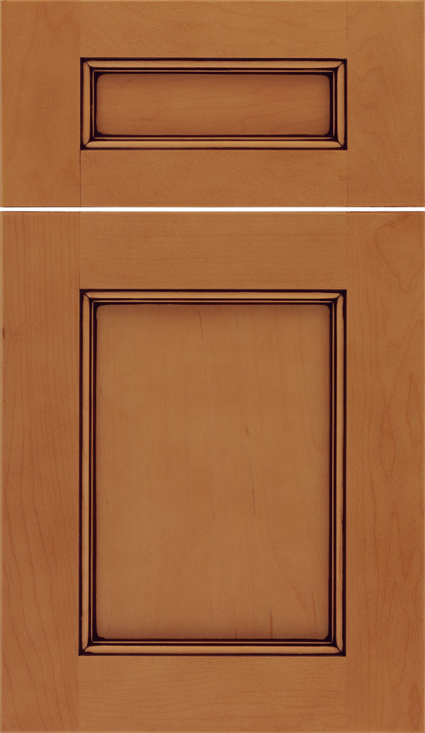 Lexington 5pc Maple recessed panel cabinet door in Ginger with Mocha glaze