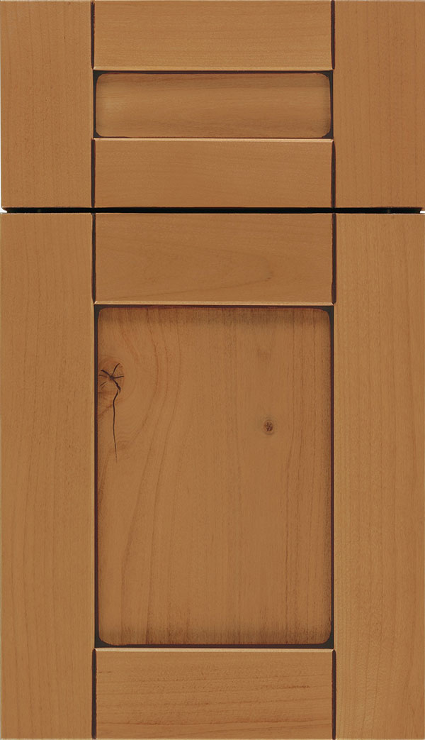 Pearson 5-Piece Alder flat panel cabinet door in Ginger with Mocha glaze