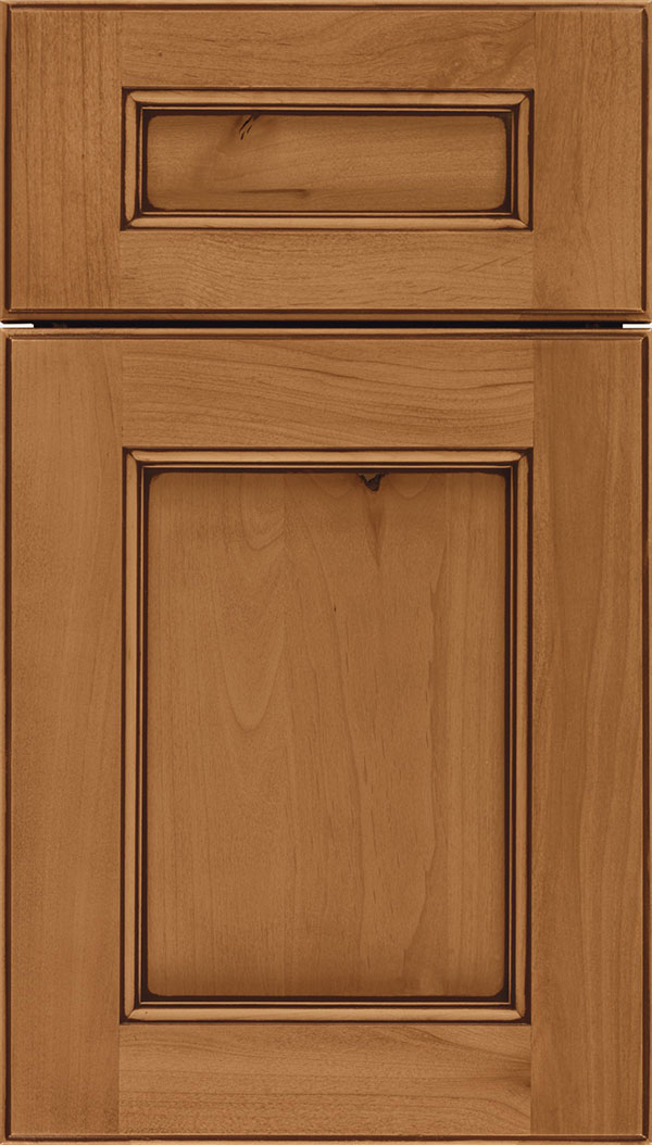 Tamarind slab Alder shaker cabinet door in Ginger with Mocha glaze