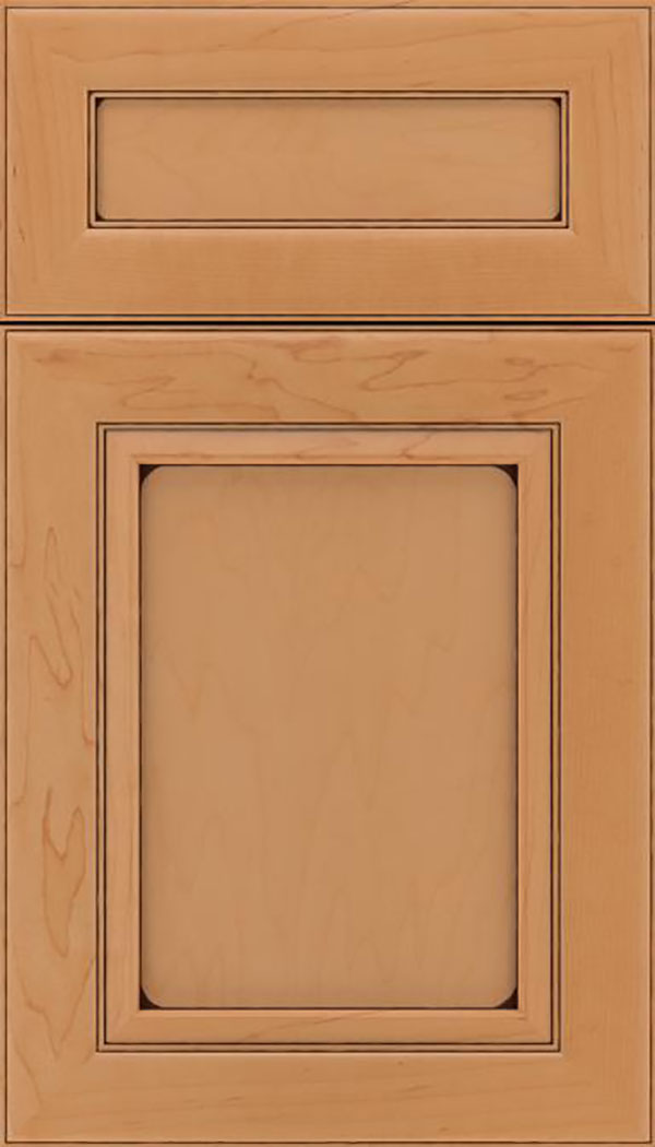 Paloma 5pc Maple flat panel cabinet door in Ginger with Black glaze