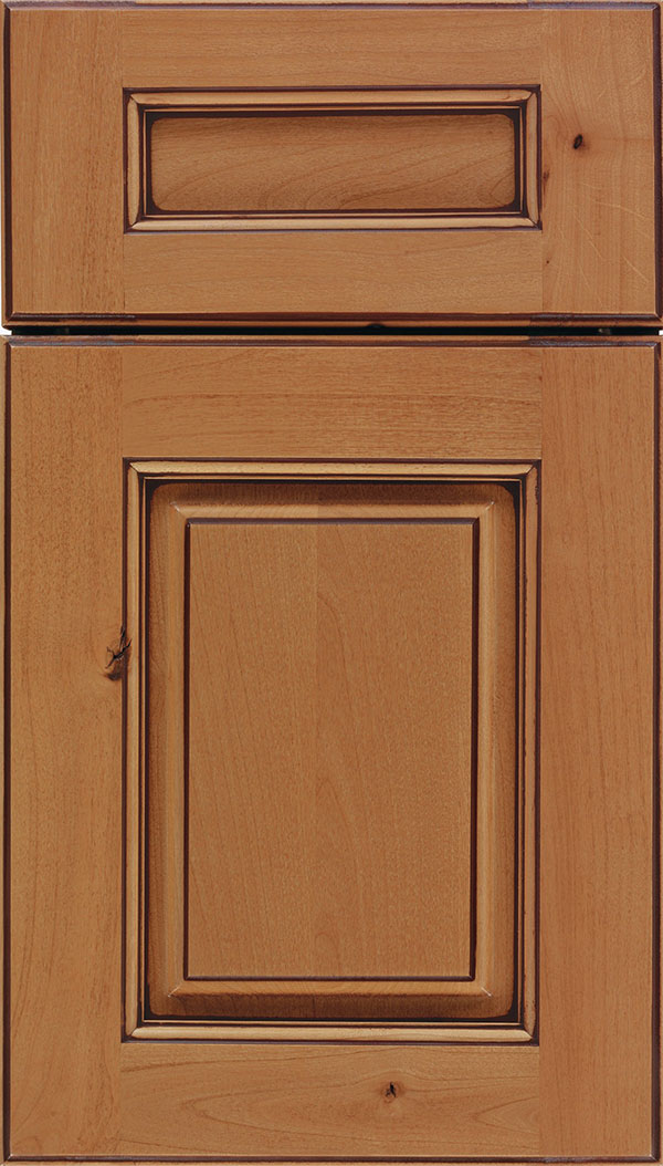Whittington 5-Piece Alder raised panel cabinet door in Ginger with Mocha glaze