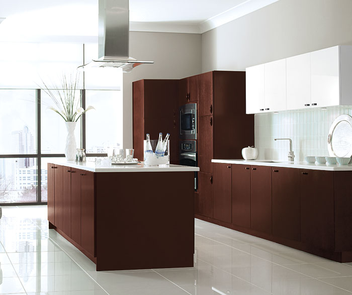 Jules Cherry Kitchen Cabinets in a Raisin and Crosse Gloss Lilly finish